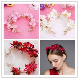 Wedding Bridal Rose Flower Headband Floral Crown Tiara Hairband Pink Purple Red Ivory Flowers Head Bands Hair Accessories Ornament Prom Headpiece Headdress