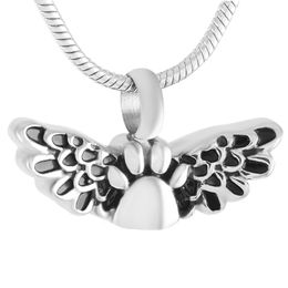 IJD9373 Butterfly Stainless Steel Cremation Pendant Necklace Paw Engraved Pet Memory Ashes Keepsake Urn Necklace