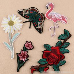 Iron On Patches DIY Embroidered Patch sticker For Clothing clothes Fabric Sewing butterfly daisy rose flower design