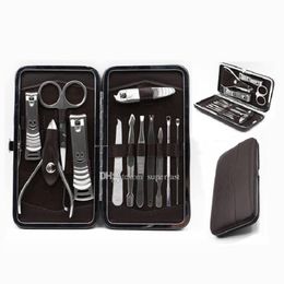 12pcs Nail care Tools Leather Case for Personal Manicure & Pedicure Set Travel & Grooming Kit Tools With Retail package DHL Free Shipping