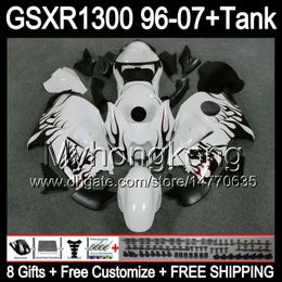 8gift For SUZUKI Hayabusa GSXR1300 96 97 98 99 00 01 red flames 13MY99 GSXR 1300 GSX-R1300 GSX R1300 02 03 04 05 06 07 gloss white Fairing
