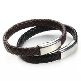Wholesale-2016 New Handmade Black & Brown Genuine Braided Leather Bracelet Magnetic Clasps Bracelets & Bangles for Men Pulseiras F2890B
