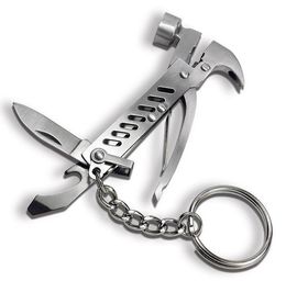 Multi-Function Hammer Tool with Plier Keyring Hammer,Claw Pince,Plier,nail puller,knife,Bottle opener,Pocket Miniature tool phone Key chain