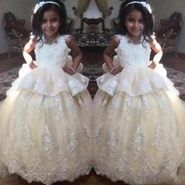 Ivory Lace Princess Girls Pageant Gowns 2017 Backless Tiered Flower Girl Dresses For Wedding Floor Length Baby Birthday Party Dress