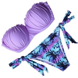 2017 Sexy Summer Bikinis Set Push Up Coconut Tree Print Women Swimsuits Brazilian Beachwear Sexy Women Swimwear Free Shipping