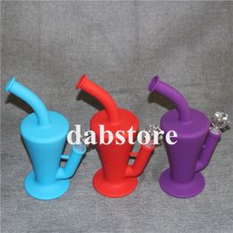 Portable taper silicone water pipe 9 Colours for choice silicone bong 10.5 inches silicon burral oil rig with glass tube and bowel