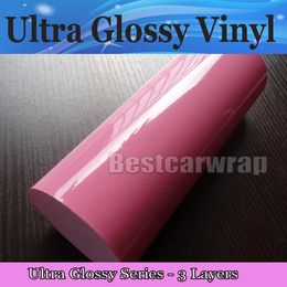 pink car wraps UK - Premium Gloss Pink Vinyl wrap High Shiny For Car Wrap Film with air Bubble Free vehicle wrap covering foil like 3m 1080 Size:1.52*20M Roll