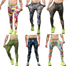 Atacado 2017 camuflagem compressão elástica apertada esporte masculino Pro calças de treinamento de basquete ciclismo corrida calças de fitness
