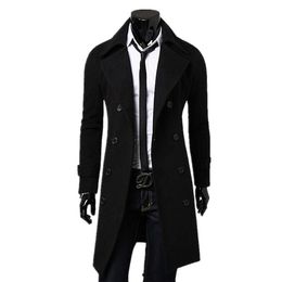 Wholesale- 2016 Hot Sale New Fashion trench coat men Long Coat Suit Men Wool Coat Men Overcoat Outerwear