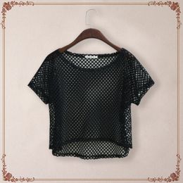 Korean Sexy See-through Net Loose T-shirt Woman New 2020 Summer Mesh T Shirt Tops Camisetas Feminino Crop Top