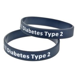 100PCS Alert Type 2 Diabetes Silicone Rubber Bracelet Adult Size 4 Colours Great For Daily Reminder