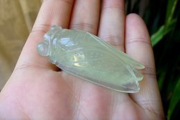 Manual sculpture Natural jade White, golden cicada necklace pendant (blockbuster)