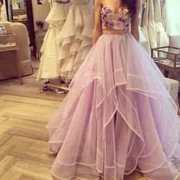 Sexy Two Piece Long Prom Dress Hot Sale Tulle Sweep Train Girl Special Occasion Dress Evening Party Gown Custom Made Plus Size