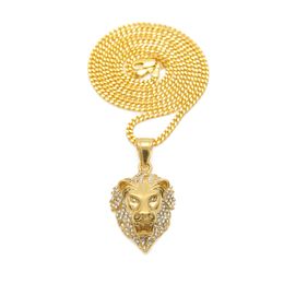 Hip hop Rhinestone Iced Out Lion Head Pendant Necklaces 18K Gold Plated Bling Charm Pendants For Women Men