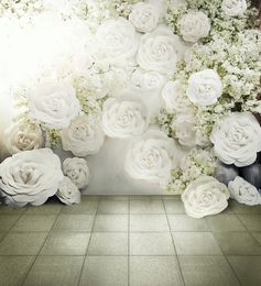 Digital Printed 3D White Roses Background Romantic Flowers Wall Backdrop Studio Photo Shoot Wallpaper Floral Wedding Photography Backdrops