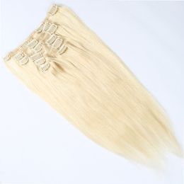 Direct Factory Price Brazilian Remy Clip In Human Hair 7pcs/set 16clips #613 Blonde Straight Clip In/On Hair Extension Dyeable