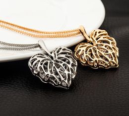 Gold Plated Hollow Heart Crystal Pendant Necklaces Women girls wedding jewelry love heart necklace with diamond