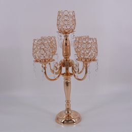 New Creative 54CM Tall Metal Gold Plated Candle Holder With Crystals Wedding Table Candelabra/centerpiece Decoration Candlestick