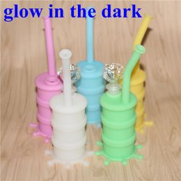 hookahs Silicone Smoking Pipe with Bowl glow in the dark Silicon Tobacco Pipes Dry Herb Unbreakable Water Percolator Bong