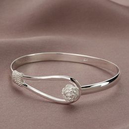 Silver Cherry Flower Bracelet Bangle cuff Wristband new jewelry women bracelets Fashion Jewelry Christmas gift Drop Shipping