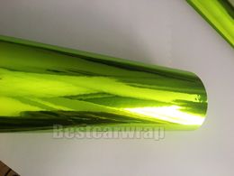 New Lime Chrome Vinyl Wrap With Air bubble Free flexible Lemon stretchable Mirror Chrome For Car styling size:1.52x20m/Roll 5x66ft