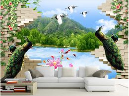Top Classic 3D European Style Beautiful wall outside the beauty of Peacock lake background