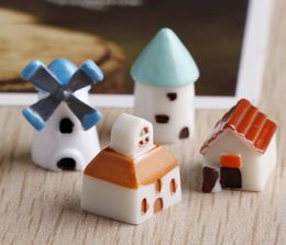 30sets free shiping 4options 4colors tiny houses fairy garden miniature decor DIY home desk artificial resin cottage decorative accessory