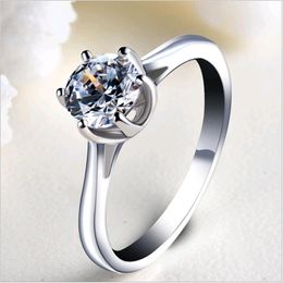 6mm 7mm Simulation Diamond Solid 925 Sterling Silver Women Rings White Gold Plate for Wedding Engagement Gift