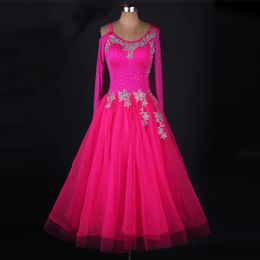 Pink Adult/Girl Ballroom Dance Dress Modern Waltz Tango Standard Competition Dance Dress Sexy Strapless Applique Rhinestone Dress Custom 010
