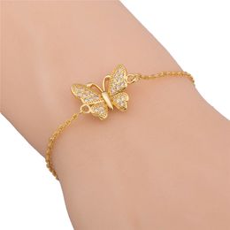 Charming Women Bracelets 18K Yellow Gold Plated Clear CZ Butterfly Bracelet for Girls Women Nice Gift for Friends