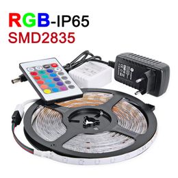 NEW 5M/set RGB LED Strip Waterproof IP65 2835 SMD DC12V 60leds/m With 24Key IR Remote 2A Power Supply Holiday Lamps