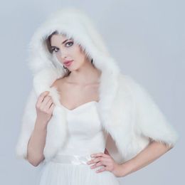 Cheap Warm Fur Wedding Shawls With Hooded Bridal Bolero Custom Made Wedding Wraps Shrugs For Dress Short Sleeves Cape