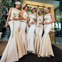 African Nigerian Long Bridesmaid Dresses Champagne Mermaid Lace Bridesmaids Gowns bella naija Wedding Guest Dresses Party Dress Custom Made