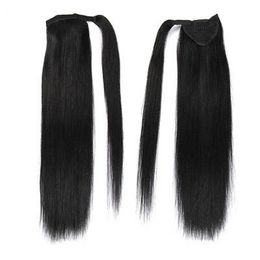 100% Human Hair 8A Straight Human Hair Drawstring Ponytail Extensions Real Hair Virgin Peruvian Ponytails Hairstyle jet black #1 100g-160g