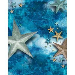 Vinyl Blue Backdrops for Photography Golden Stars Glitter Backdrop for Child Baby Birthday Party Background Studio