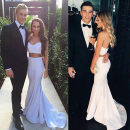 Sexy White Two-Pieces Mermaid Prom Dress Sleeveless Sweetheart Long Evening Party Gown Custom Made Plus Size