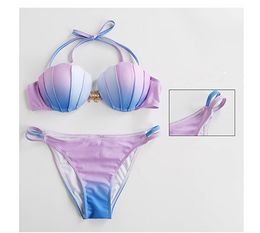 2017 Summer Sexy Gradient Colour Swim Wear Bikini Seashell Shape Beachwear Mermaid Swimwear Polyester Low Waist Women Bathing Swimsuit''gg''ENVR