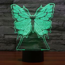 3D Оптическая Иллюзия Бабочка Ночь Декоративное Освещение Сенсорная Кнопка 7 Изменение Цвета Декор СВЕТОДИОДНАЯ Лампа настольная лампа
