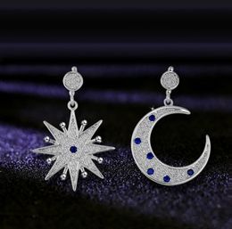 swarovski silver set UK - SALE 925 silver Europe Crystal from Swarovski new fashion creative cz Earrings Star Moon micro set hot jewelry