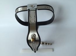 Female Adjustable Model T Black Stainless Steel Locking Premium Chastity Belt With Plug BDSM Sex Toys