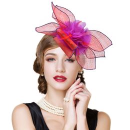 Womens Vintage Sinamay Fascinators Cocktail Party Adjustable Headband Flower Kentucky Derby Church Dress Hat Headwear T228