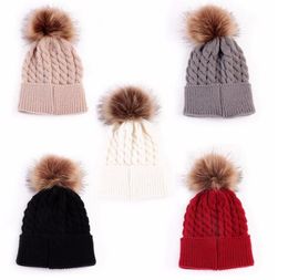 Nyaste mode nyfödda spädbarn baby toddler barn hattar tjejer pojkar varm vinter stickning beanie päls pom hatt virka keps