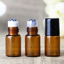 HIgh Quality 2ml Roll On Perfume Bottles 2CC Amber Glass Roll On Bottle With Stainless Steel Roller & Black Cap 1800Pcs/lot By DHL
