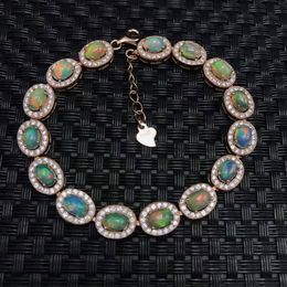 Classic silver opal bracelet 7ct 15pcs natural opal gemstone bracelet solid 925 sterling silver bracelet luxury gift for girl