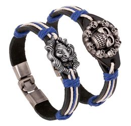 2017 fashion Man woman Cowhide bracelet Toggle clasps 100% cowhide bracelet Skull Lion head leather Couple Bracelet Punk Jewellery 12pcs/lot