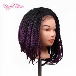 Wigs for Black Women Ombre Purple crochet 3s BOX Braiding Short Bob Synthetic Lace Front Wig Natural Black/Purple Heat Resistant