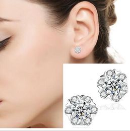 2017 new fashion 925 Sterling silver earrings snowflake shape Luxury sparkling crystal women's stud earrings bride wedding jewelry