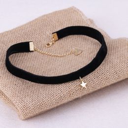 Everfast 10pc/Lot Tiny Mill Finish Star Pendant Black Korea Velvet Rope Choker Collar Necklace Female Collier Bijoux Girls Gift EFN005V