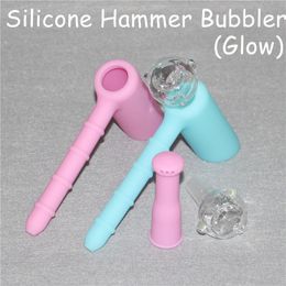 glow in dark silicone hammer bubblers 6 holes percolator bubbler water pipe glass smoking pipes tobacco pipe bongs showerhead perc matrix