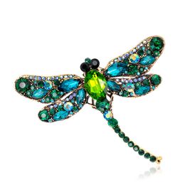 vintage rhinestone costume jewelry Canada - Vintage Multicolor Crystal Dragonfly Brooches Antique Gold Alloy Rhinestone Animal Costume Pins Fashion Breastpin Party Jewelry brooch